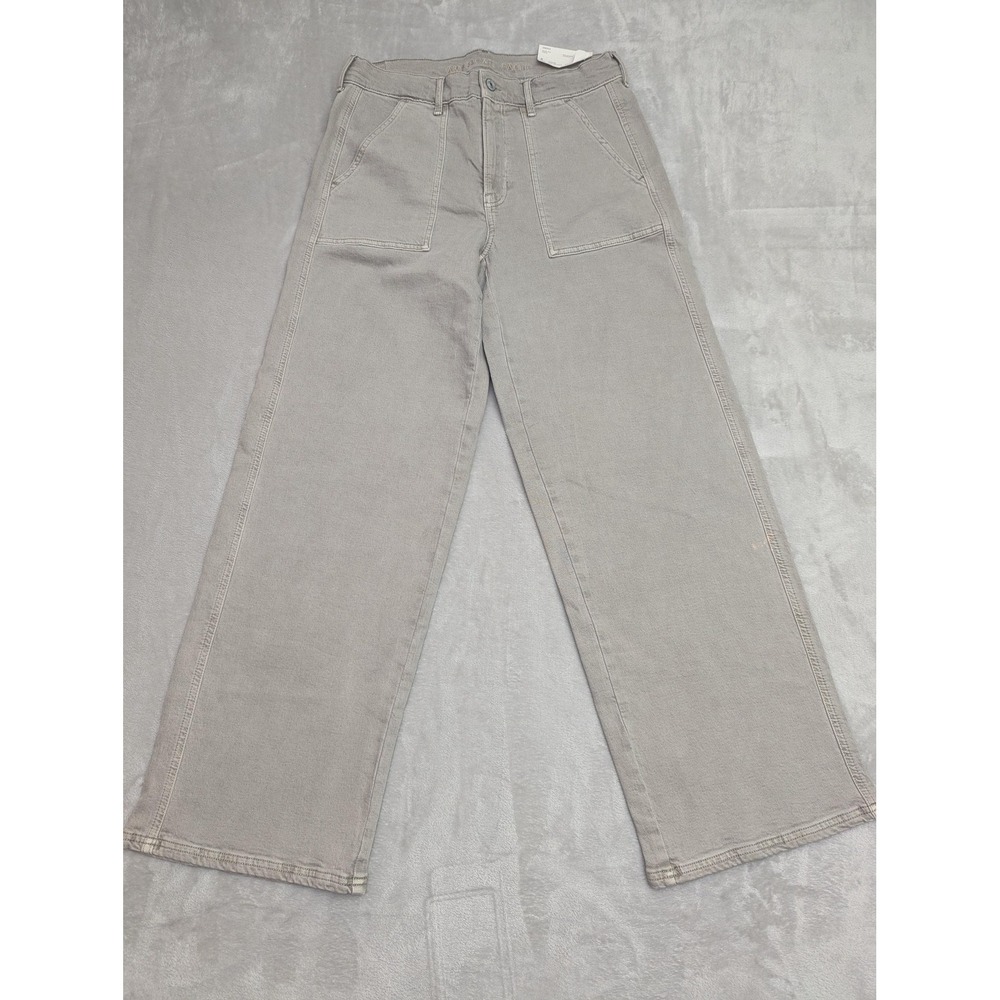American Eagle Skater Jeans Womens 8 Gray Super High Rise Wide Leg Stretch Denim